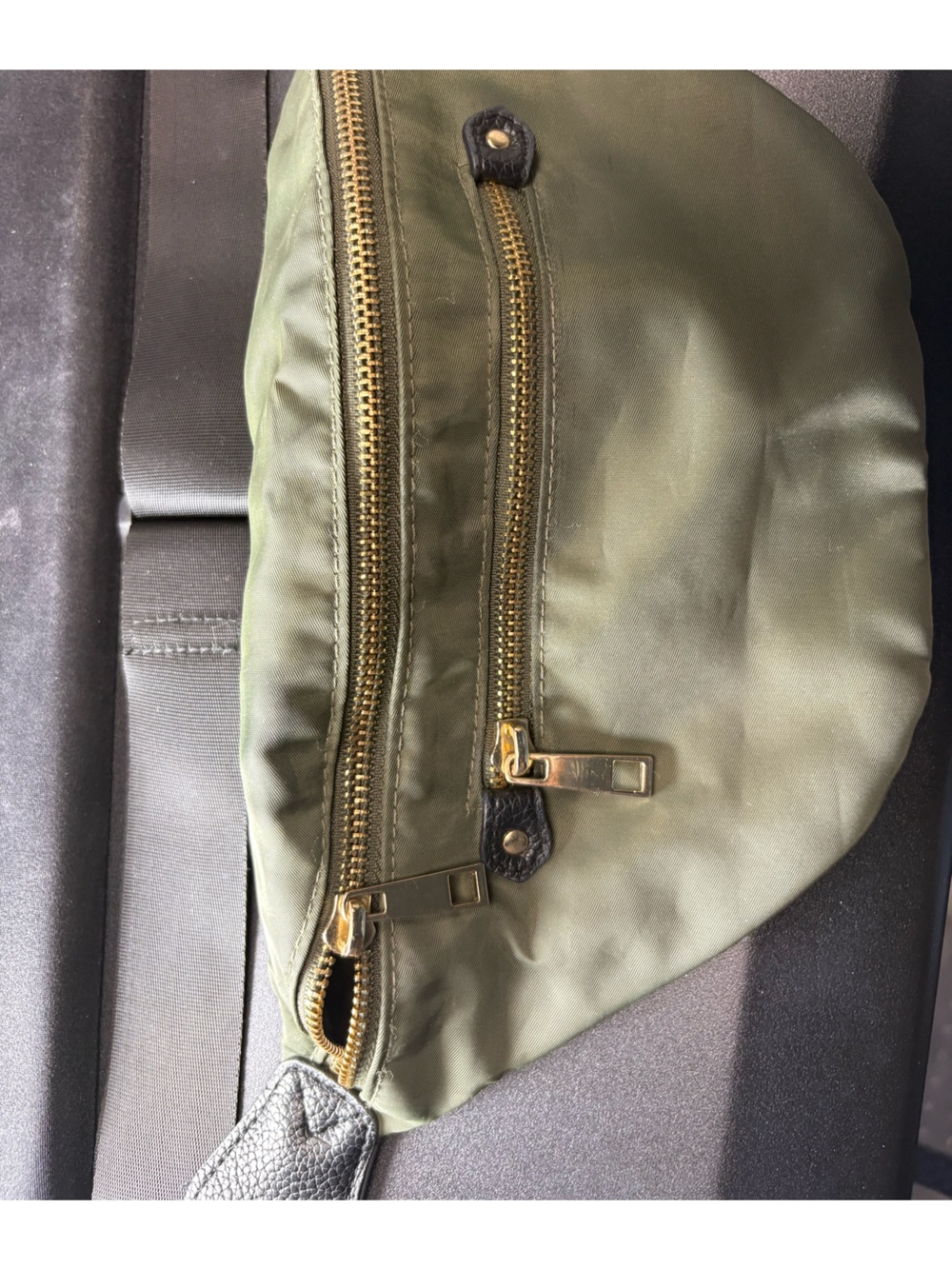 Olive Green Nylon Crossbody Bag with Gold Hardware
